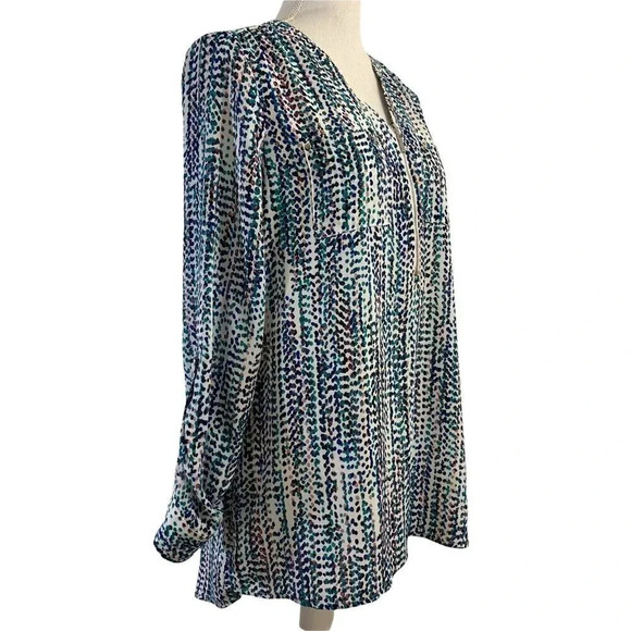 Apt 9 Polka Dot Blouse Zip Front Tunic Work Chic Small White Multicolor - Picture 2 of 9